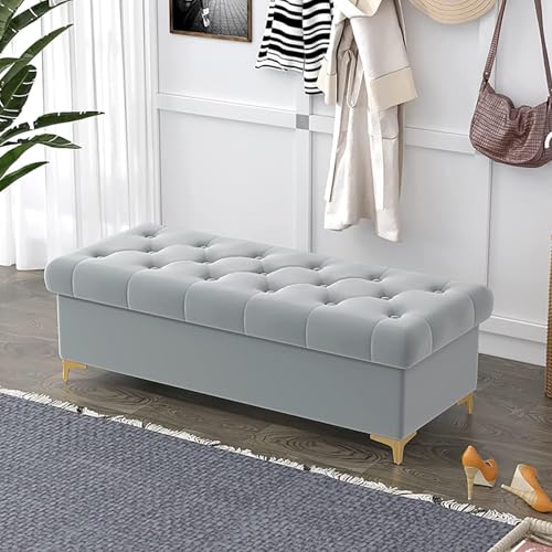 CATANK Zeitgenössischer Ottoman mit Samtaufbewahrung,Rechteckige gepolsterte Aufbewahrungsbank,Bequemer Fußhocker mit Fußstütze,Schuhbank für den Eingangsbereich zum Wohn-/Schlafzimmer-Gr von CATANK