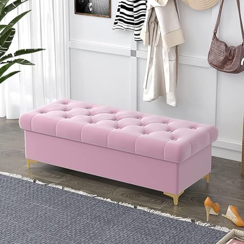 CATANK Zeitgenössischer Ottoman mit Samtaufbewahrung,Rechteckige gepolsterte Aufbewahrungsbank,Bequemer Fußhocker mit Fußstütze,Schuhbank für den Eingangsbereich zum Wohn-/Schlafzimmer-Ro von CATANK