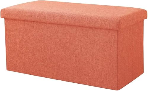 CATANK Zusammenklappbare Aufbewahrungshockerbank, große Kapazität 110l Klappbare Aufbewahrungstruhe Spielzeugkiste Gepolsterte Fußstütze Hocker Sitz-orange 76x38x38cm(30x15x15) von CATANK