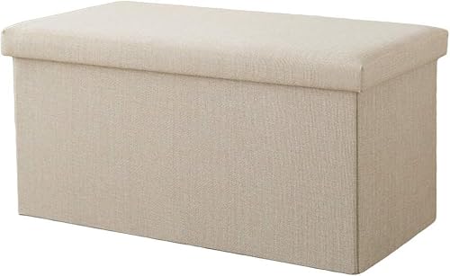 CATANK Zusammenklappbare Ottomane mit Stauraum, große Kapazität 110l Klappbare Aufbewahrungstruhe Spielzeugkiste Gepolsterte Fußstütze Hocker Sitz-beige 76x38x38cm(30x15x15) von CATANK