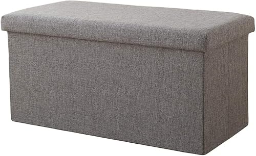 CATANK Zusammenklappbare Ottomane mit Stauraum, große Kapazität 110l Klappbare Aufbewahrungstruhe Spielzeugkiste Gepolsterte Fußstütze Hocker Sitz-grau 49x31x31cm(19x12x12) von CATANK