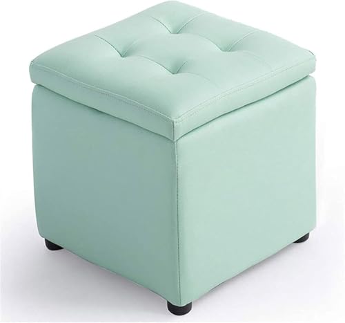 Fußhocker mit PVC-Aufbewahrungsbox, Sitzkissen mit Aufbewahrung, Einzelsitzer-Bank, quadratischer gepolsterter Fußhocker, Küchenhocker (Größe: 40 x 40 x 40 cm, Farbe: Grün) von CATANK