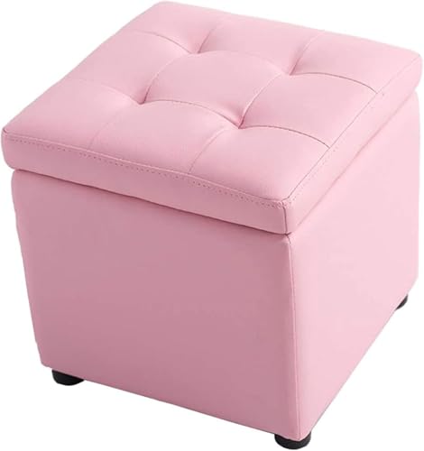Fußhocker mit PVC-Aufbewahrungsbox, Sitzkissen mit Aufbewahrung, Einzelsitzer-Bank, quadratischer gepolsterter Fußhocker, Küchenhocker (Größe: 40 x 40 x 40 cm, Farbe: Pink) von CATANK
