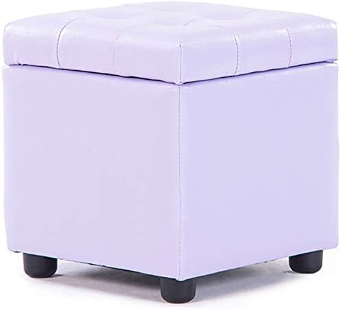 Gepolsterter Leder-Würfel-Pouf-Ottomane, Pouf-Fußhocker, quadratisches Massivholz, Leder, Wohnzimmer-Couchtisch, kleine Bank (Farbe: Lila, Größe: 42 x 42 x 40 cm (17 x 17 x 16 Zoll von CATANK