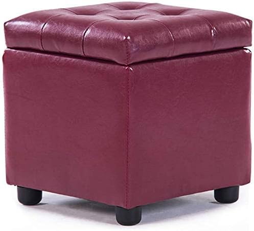 Gepolsterter Leder-Würfel-Pouf-Ottomane, Pouf-Fußhocker, quadratisches Massivholz, Leder, Wohnzimmer-Couchtisch, kleine Bank (Farbe: Rot, Größe: 42 x 42 x 40 cm (17 x 17 x 16 Zoll) von CATANK