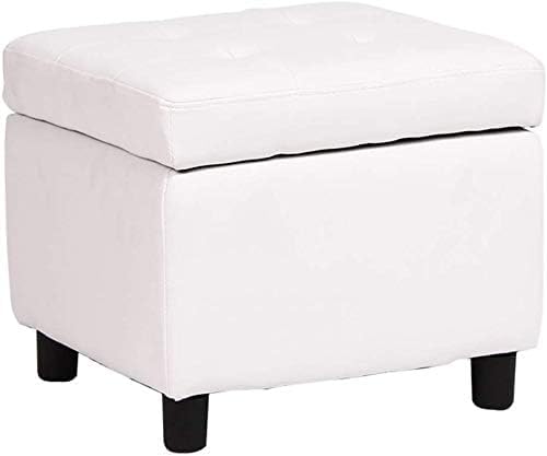Gepolsterter Leder-Würfel-Pouf-Ottomane, Pouf-Fußhocker, quadratisches Massivholz, Leder, Wohnzimmer-Couchtisch, kleine Bank (Farbe: Weiß, Größe: 45 x 45 x 38 cm (18 x 18 x 15 Zoll von CATANK