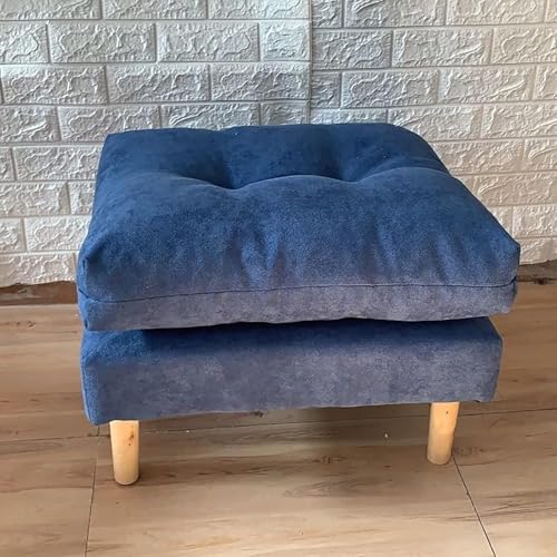 Getuftete gepolsterte Fußstütze mit Holzbeinen, moderner quadratischer Fußhocker aus Stoff, Ottomane, Bank mit Leinenakzenten, Tritthocker für Wohnzimmer, Couch, Hunde, Terrasse, M von CATANK