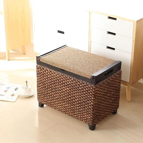 Gewebte Ottomane mit Stauraum aus Seegras, rustikale Ottomane mit Stauraum aus Rattan, handgefertigte Ottomane mit Korbgeflecht und Stauraum, Fußbank für das Bett im Wohnzimmer, Gr Gewebte Ottomane mit Stauraum aus Seegras, rustikale Ottomane mit Stauraum aus Rattan, handgefertigte Ottomane mit Korbgeflecht und Stauraum, Fußbank für das Bett im Wohnzimmer, Gr von CATANK