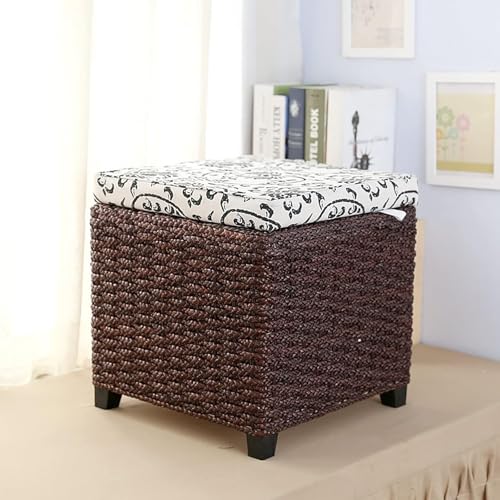 Handgewebte Korbtruhe, Ottomane mit Stauraum aus natürlichem Rattan, Ottomane im Landhausstil mit Aufbewahrungs-Organizer für Wohnzimmer, Schlafzimmer, Bank, Walnuss, C 40 x 40 x 4 von CATANK