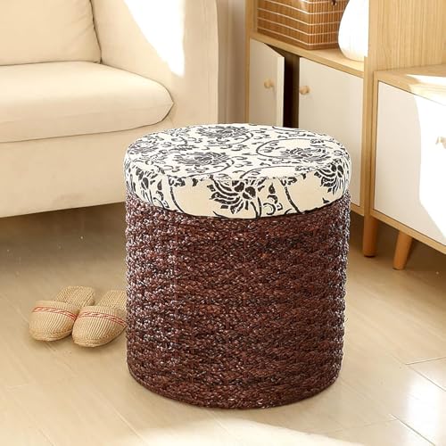 Handgewebte Korbtruhe, Ottomane mit Stauraum aus natürlichem Rattan, Ottomane im Landhausstil mit Aufbewahrungs-Organizer für Wohnzimmer, Schlafzimmer, Bank, Walnuss, D 40 x 40 x 4 von CATANK