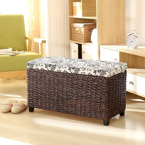 Handgewebte Korbtruhe mit Stauraum, Ottomane mit Stauraum aus natürlichem Rattan, Ottomane im Landhausstil mit Stauraum-Organizer für Wohnzimmer, Schlafzimmer, Bank, Walnuss e 80x3 von CATANK