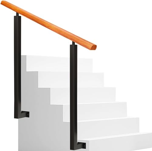 Handläufe für Außenstufen, 2-Stufen-Geländer, passend für 1 oder 2 Stufen, Außentreppengeländer, Holzbaluster, Verandageländer aus schwarzem Metall aus Schmiedeeisen, Deck-Handlauf von CATANK