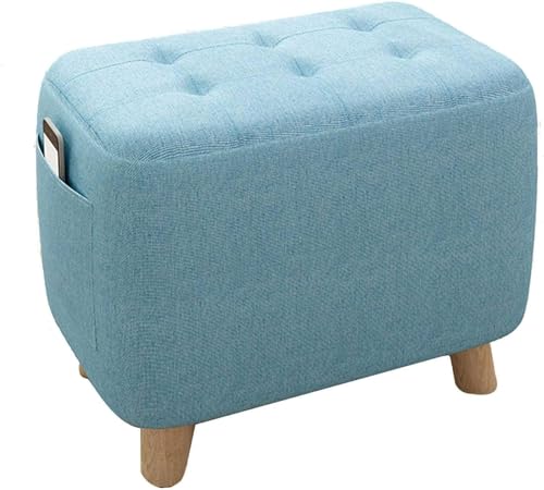 Hölzerner Ottoman,Quadratischer Bequemer Weicher Fußhocker Gepolsterter Sitz Schuhbank Fußstütze Passend Für Schlafzimmer Terrasse Wohnzimmer-45x25x27cm(18x10x11Zoll)-Hellblau von CATANK