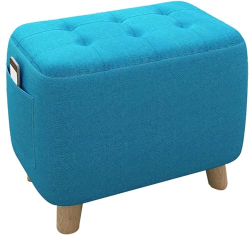 Hölzerner Ottoman,Quadratischer Bequemer Weicher Fußhocker Gepolsterter Sitz Schuhbank Fußstütze Passend Für Schlafzimmer Terrasse Wohnzimmer-45x25x27cm(18x10x11Zoll)-Marineblau von CATANK