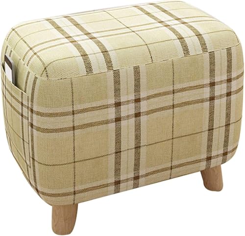 Hölzerner Ottoman,Quadratischer Komfort Weicher Fußhocker Gepolsterter Sitz Schuhbank Fußstütze Passend Für Schlafzimmer Terrasse Wohnzimmer-45x25x27cm(18x10x11Zoll)-Plaid von CATANK