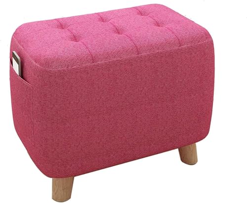 Hölzerner Ottoman,Quadratischer Komfort Weicher Fußhocker Gepolsterter Sitz Schuhbank Fußstütze Passend für Schlafzimmer Terrasse Wohnzimmer-45x25x27cm(18x10x11Zoll)-Rosenrot von CATANK