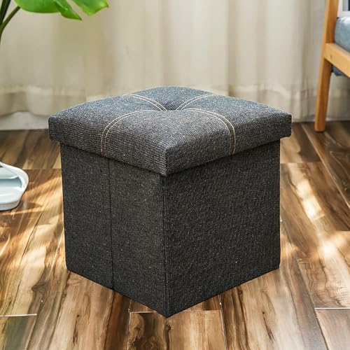 Klappbarer Ottoman mit Stauraum, Denim-Stoff, gepolstert, Fußstütze, Hocker, Aufbewahrungsbox, Moderne Schuhbank für Zuhause, multifunktionaler Ottoman mit Stauraum, B 30 x 30 x 30 von CATANK