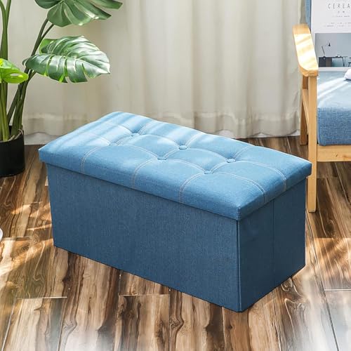 Klappbarer Ottoman mit Stauraum, Denim-Stoff, gepolstert, Fußstütze, Hocker, Aufbewahrungsbox, Moderne Schuhbank für Zuhause, multifunktionaler Ottoman mit Stauraum, Sitz-F 76x38x3 von CATANK