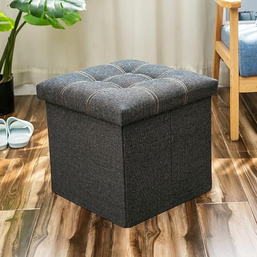 Klappbarer Ottoman mit Stauraum, Denim-Stoff, gepolsterter Fußstützenhocker, Aufbewahrungsbox, Moderne Schuhbank für Zuhause, multifunktionaler Ottoman mit Stauraum, 38 x 38 x 38 c von CATANK