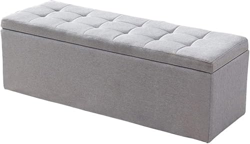 Klappbarer Ottoman mit Stauraum, Schuhbank für den Eingangsbereich, rechteckiger Stauraum, gepolsterter Sitz aus Leinenstoff, getuftetes Design, Freizeit-Fußhocker, 60 x 40 x 40 cm von CATANK