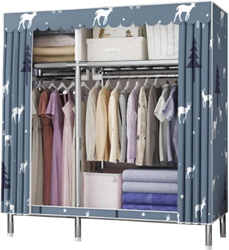 Kleiderschrank, tragbare Leinen-Garderobenregale, Stoff-Kleiderschrank-Organizer mit Kleiderstange, Regale für Schlafzimmer, A-130 x 45 x 170 cm von CATANK