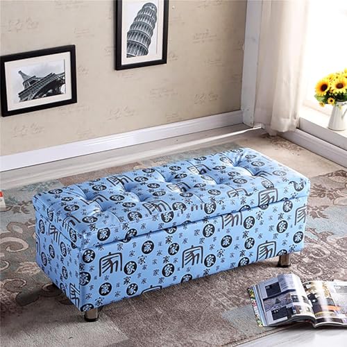 Kunstleder-Stauraum-Ottomane-Bank,Premium-Rechteck-Stauraum-Bänke,Modern Home Wohnzimmer Flur Fußhocker Schuhbank Multifunktionshocker-Blaues Muster 80x40x40cm(31x16x16inch) von CATANK