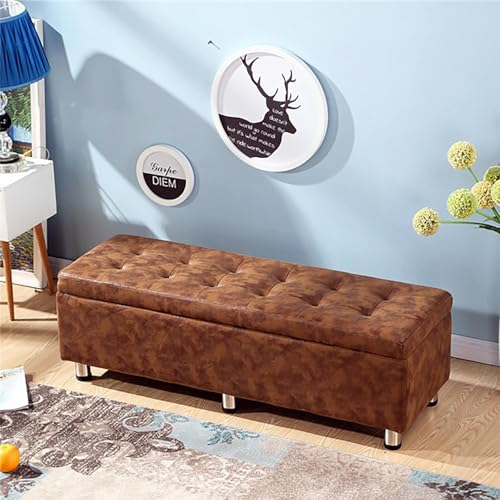 Kunstleder-Stauraum-Ottomane-Bank,Premium-Rechteck-Stauraum-Bänke,Modern Home Wohnzimmer Flur Fußhocker Schuhbank Multifunktionshocker-Braun 80x40x40cm(31x16x16inch) von CATANK