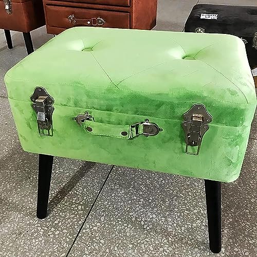 Landhausstil Massivholz Aufbewahrungshocker Bank,Bequeme Gepolsterte Fußstütze Schuhbank Mit Stauraum,Rustikale Dekoration Möbel Aufbewahrungsbox-Samt 50x35x46cm(20x14x18inch) von CATANK