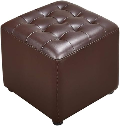 Ledergepolsterter Würfel-Pouf-Ottomane, Pouf-Fußhocker, quadratisches Massivholz, Leder, Wohnzimmer-Couchtisch, kleine Bank, Kaffeefarbe, 40 x 40 x 35 cm (16 x 16 x 14 Zoll) von CATANK