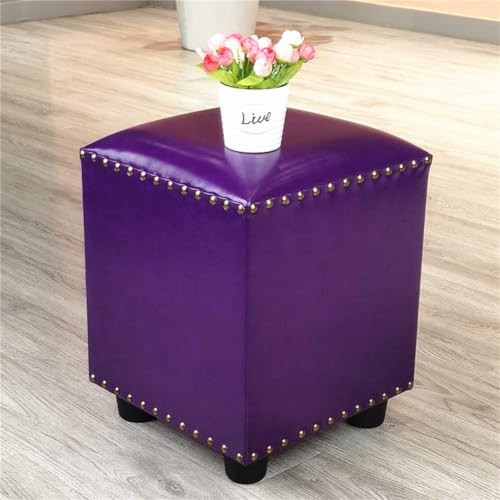 Ledergepolsterter Würfel-Pouf-Ottomane, Pouf-Fußhocker, quadratisches Massivholz, Leder, Wohnzimmer-Couchtisch, kleine Bank, Lila, 30 x 30 x 40 cm (12 x 12 x 16 Zoll) von CATANK