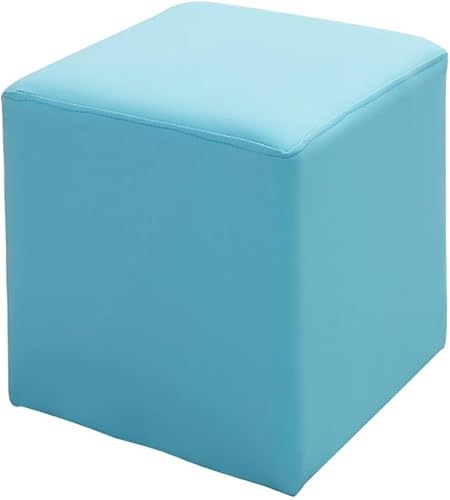Ledergepolsterter Würfel-Pouf-Ottomane, Pouf-Fußhocker, quadratisches Massivholz, Leder, Wohnzimmer-Couchtisch, kleine Bank, blau, 40 x 40 x 40 cm (16 x 16 x 16) von CATANK
