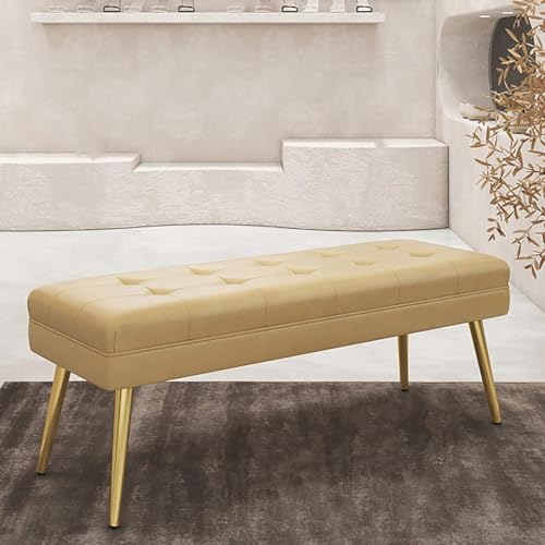Moderne Schlafzimmer-Ende des Bettes Bank,Kunstleder gepolsterte Ottomane Sitzbank mit Metallbeinen,bequemer Fußhocker Schuhbank Multifunktionsbänke-Beige 80x40x47cm(31x16x19inch) von CATANK
