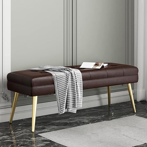 Moderne Schlafzimmer-Ende des Bettes Bank,Kunstleder gepolsterte Ottomane Sitzbank mit Metallbeinen,bequemer Fußhocker Schuhbank Multifunktionsbänke-Braun 100x40x47cm(39x16x19inch) von CATANK