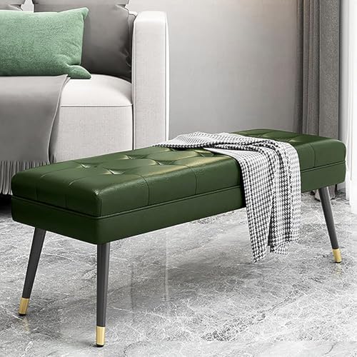 Moderne Schlafzimmer-Ende des Bettes Bank,Kunstleder gepolsterte Ottomane Sitzbank mit Metallbeinen,bequemer Fußhocker Schuhbank Multifunktionsbänke-Grün 60x40x47cm(24x16x19inch) von CATANK