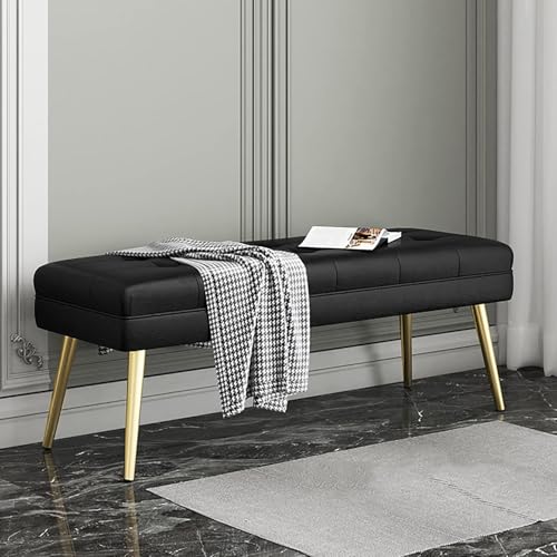 Moderne Schlafzimmer-Ende des Bettes Bank,Kunstleder gepolsterte Ottomane Sitzbank mit Metallbeinen,bequemer Fußhocker Schuhbank Multifunktionsbänke-Schwarz 80x40x47cm(31x16x19inch Moderne Schlafzimmer-Ende des Bettes Bank,Kunstleder gepolsterte Ottomane Sitzbank mit Metallbeinen,bequemer Fußhocker Schuhbank Multifunktionsbänke-Schwarz 80x40x47cm(31x16x19inch von CATANK
