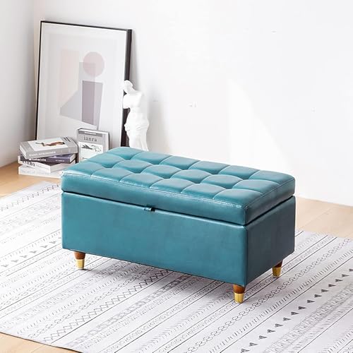 Modernes Zuhause Wohnzimmer Schlafzimmer Aufbewahrungsbank,Premium Pu Leder Gepolsterter Sofa Fußhocker,Rechteck Aufbewahrung Ottoman Schuhbank Multifunktionsbänke-Blau 77x39x40cm( von CATANK