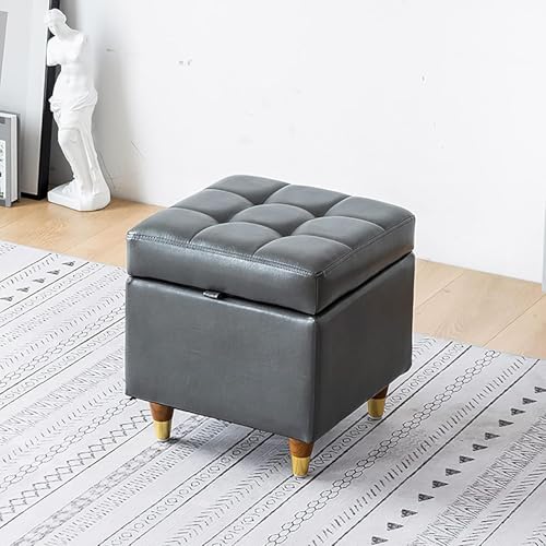 Modernes Zuhause Wohnzimmer Schlafzimmer Aufbewahrungsbank,Premium Pu Leder Gepolsterter Sofa Fußhocker,Rechteck Aufbewahrung Ottoman Schuhbank Multifunktionsbänke-Grau 39x39x40cm von CATANK