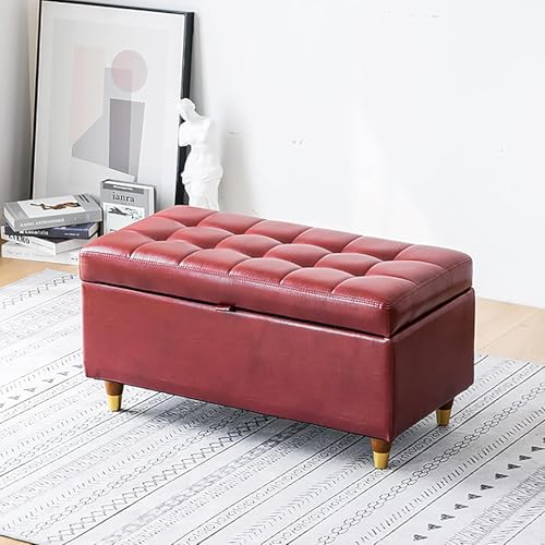 Modernes Zuhause Wohnzimmer Schlafzimmer Aufbewahrungsbank,Premium Pu Leder Gepolsterter Sofa Fußhocker,Rechteck Aufbewahrung Ottoman Schuhbank Multifunktionsbänke-Rot 77x39x40cm(3 von CATANK