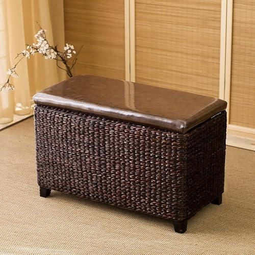 Natürliche Korbweide Ottomane Fußstütze,Rustikale Aufbewahrungsbox Mit Mitglied,Ende des Bettes Sitzbank Mit Stauraum,Wohnzimmer Eingangsbereich Schuhbank-B 50x30x40cm(20x12x16inch von CATANK