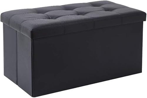 Zusammenklappbare Ottomane mit Stauraum, große Kapazität, zusammenklappbare Aufbewahrungstruhe, Spielzeugkiste, gepolsterte Fußstütze, Sitzhocker, schwarz, 76 x 38 x 38 cm (30 x 15 von CATANK