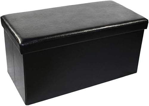 Zusammenklappbare Ottomane mit Stauraum, große Kapazität, zusammenklappbare Aufbewahrungstruhe, Spielzeugkiste, gepolsterte Fußstütze, Sitzhocker, schwarz, 76 x 38 x 38 cm (30 x 15 von CATANK