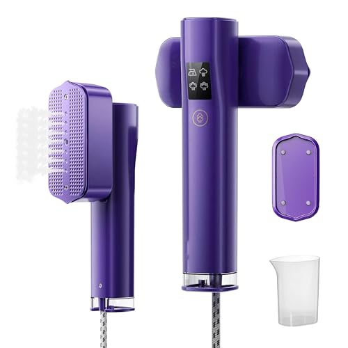 CATCHLUCK Dampfglätter Reisebügeleisen mit LED Display & Drehbar – 1200W Tragbar, 15S Schnelles Aufheizen, 4 Modi & 3 Temperaturen für Hemden/Reise 100ml Tank Lila von CATCHLUCK