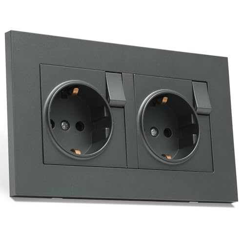 CATCHLUCK Schuko Doppelsteckdose mit Einzelschaltern & Kindersicherung, 16A 2500W PC-Material,Fehlerstromschutz, Grau 86x146mm für Innenbereich Steckdose Unterputz von CATCHLUCK