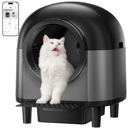 Automatische Katzentoilette, selbstreinigend, intelligente Katzentoilette mit 10 Sicherheitssensorradaren, 100 l elektrische Katzentoiletten mit Treppe für mehrere Katzen, APP-Steuerung (schwarz) von CATCOOL