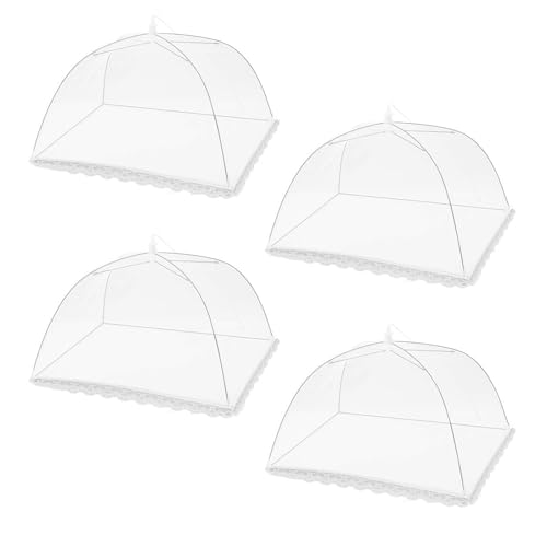 CATELL 4 Stück Fliegenhaube, Faltbare Abdeckhaube Lebensmittel Weiß Mesh-Material Fliegenhaube Faltbar 32x32cm Faltbare Kuchenabdeckung für Essen Partys Picknick Camping Obst Buffets BBQ von CATELL
