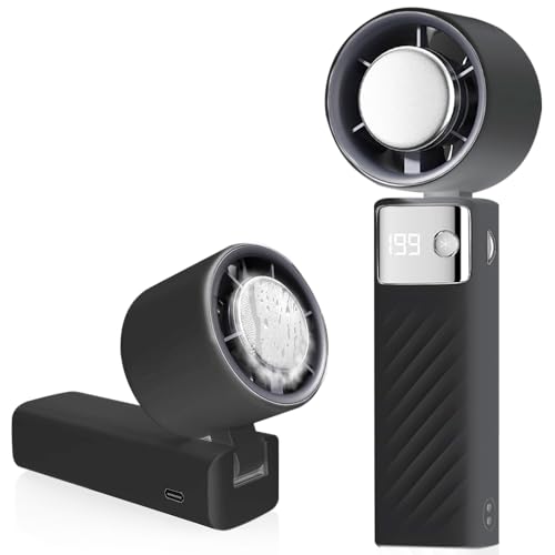CATGIFF Handventilator, Mini Ventilator Akku Aufladbarer, Einstellbare Geschwindigkeit(1-199), Digital Display, 90° Verstellbarer Ventilator klein Leise Turbo Für Reisen Camping Travel Outdoor Schwarz von CATGIFF