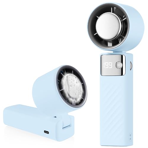 CATGIFF Handventilator, Mini Ventilator Akku Aufladbarer, Einstellbare Geschwindigkeit(1-199), Digital Display, 90° Verstellbarer Ventilator klein Leise Turbo Für Reisen Camping Travel Outdoor Blau von CATGIFF