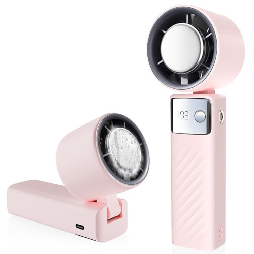 CATGIFF Handventilator, Mini Ventilator Akku Aufladbarer, Einstellbare Geschwindigkeit(1-199), Digital Display, 90° Verstellbarer Ventilator klein Leise Turbo Für Reisen Camping Travel Outdoor Rosa von CATGIFF