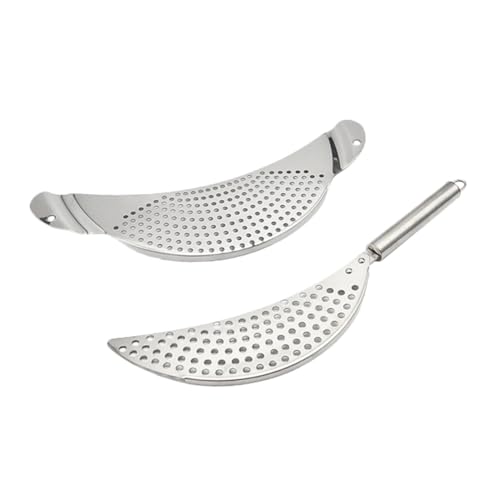 CATIEBYE 2 Stück Teiliges Edelstahl Sieb Mondform Topf und Hand Sieb mit Hitzeschutzgriff Spülmaschinenfest Passend für Pasta Reis Gemüse Praktisch für Küchenabfluss und Nudelkorb von CATIEBYE