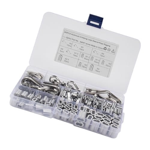 CATIEBYE 250 Stück Teiliges Oval Connector Crimp Sleeves für Drahtseil Schlaufen Rostfrei Langlebig Geeignet für Kabelverbindung und Drahtseilklemme Innen und Außen Einsetzbar von CATIEBYE